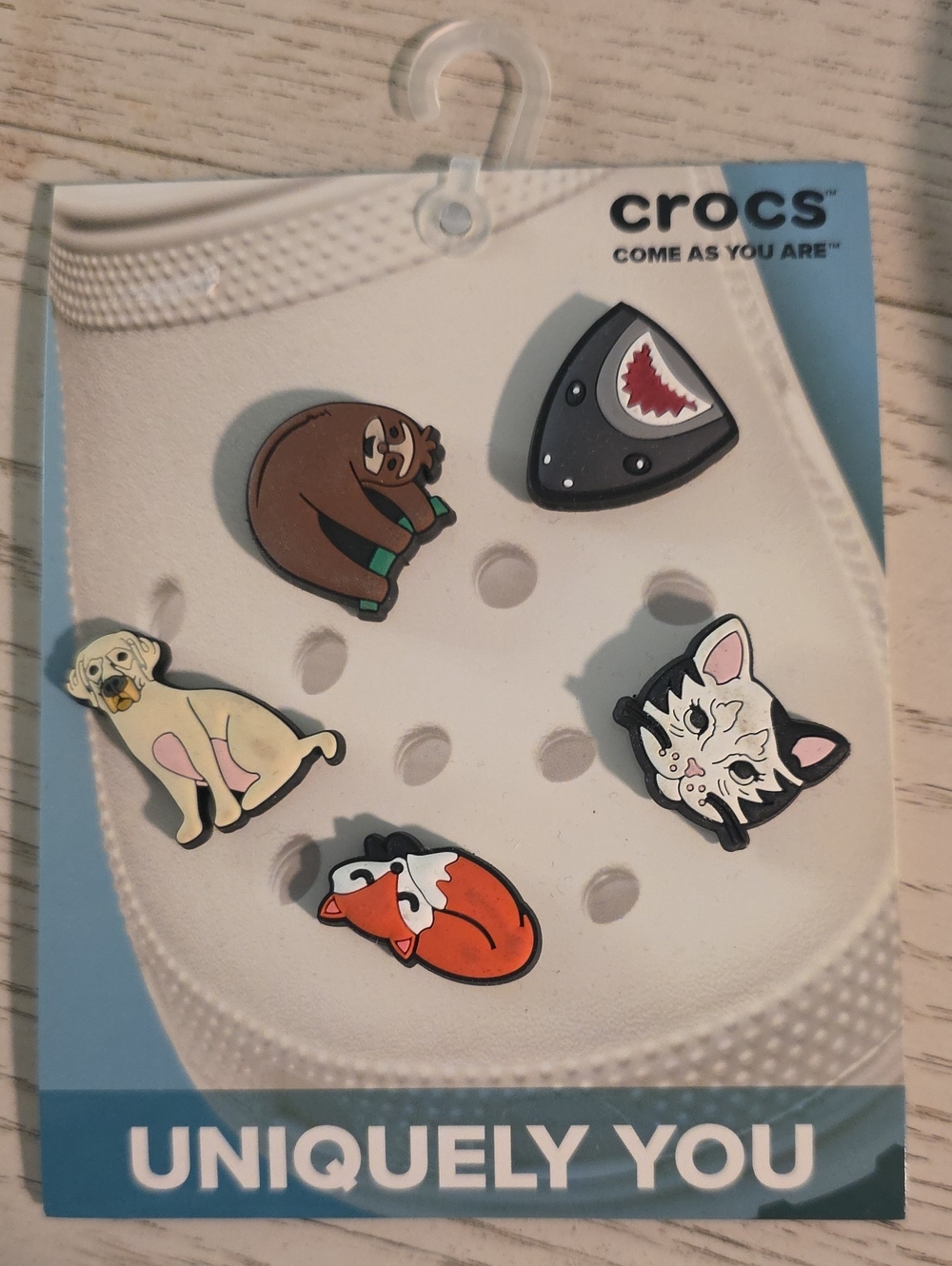 CROCS Multi-Animal Jibbitz Charms - sloth, cat, shark, dog, fox set